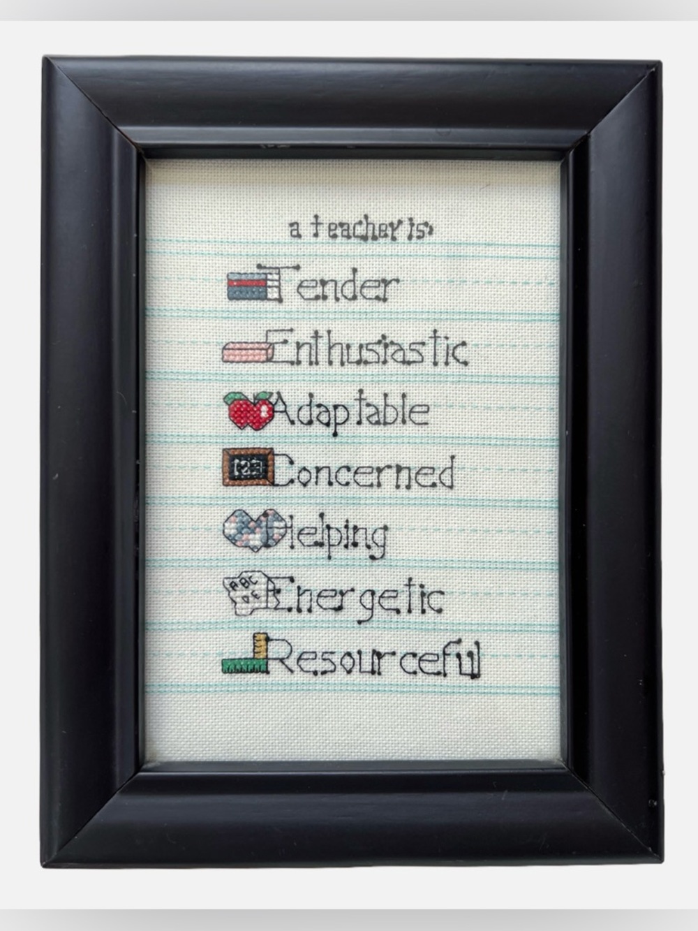 Vintage Needlepoint Teacher Appreciation Sign 6.75X8.75 Framed